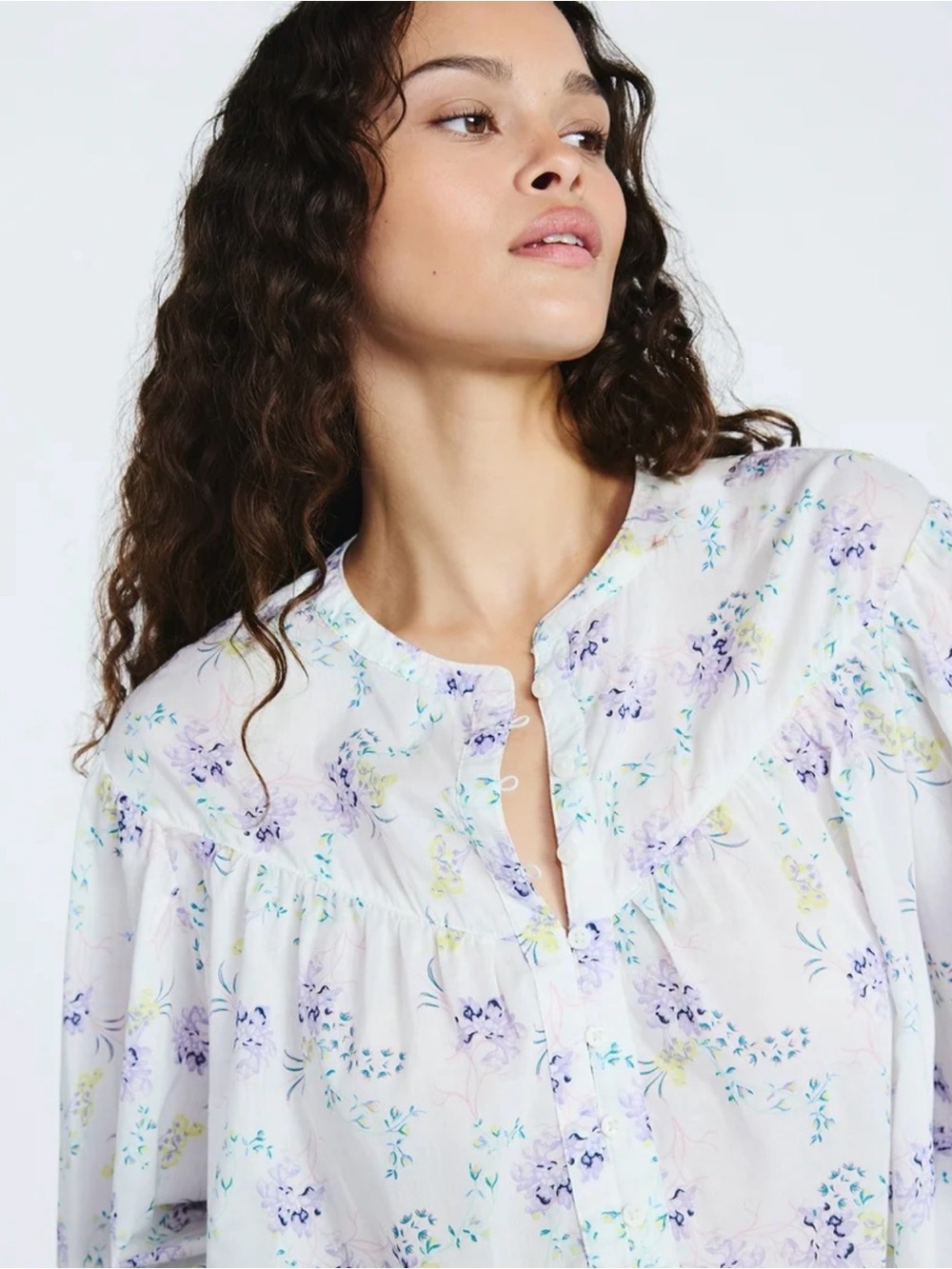 Light Purple Floral Women's Button-Front Top